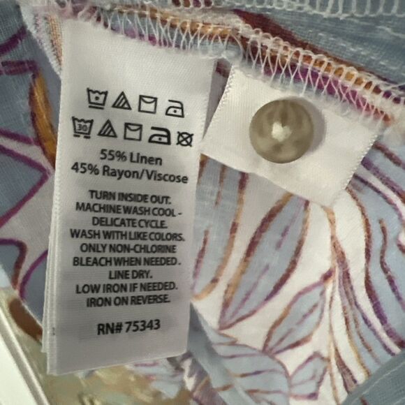 Cynthia Rowley Linen Blue Tropical Leaf Shirt Size L - Picture 8 of 9
